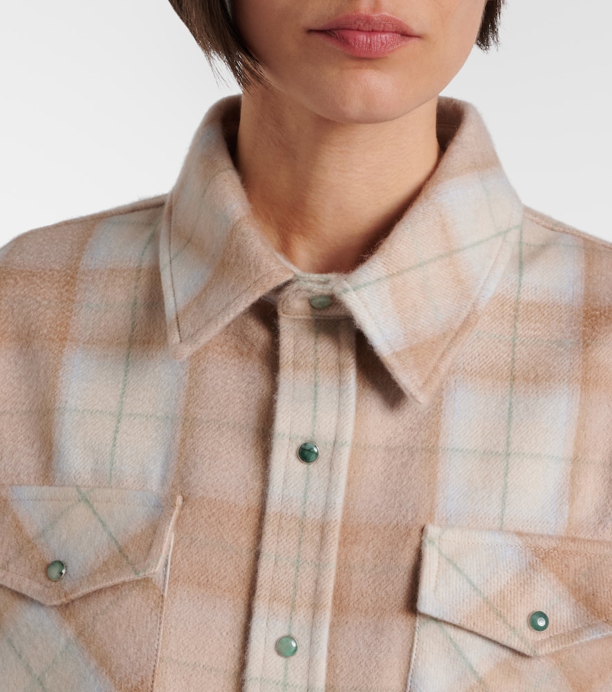 Champagne Tartan Cashmere Shirt With Emerald