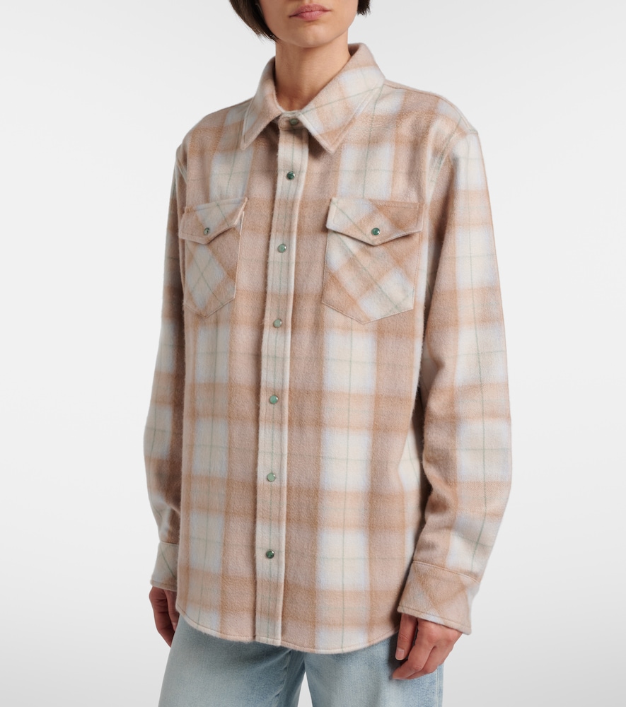 Champagne Tartan Cashmere Shirt With Emerald
