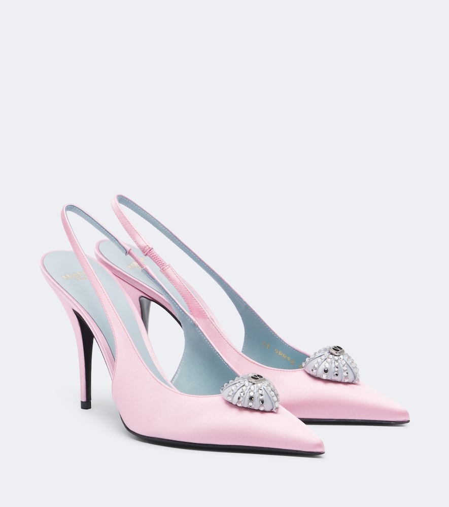 Slingback-Pumps Cœur Royal aus Satin mit Kristallen