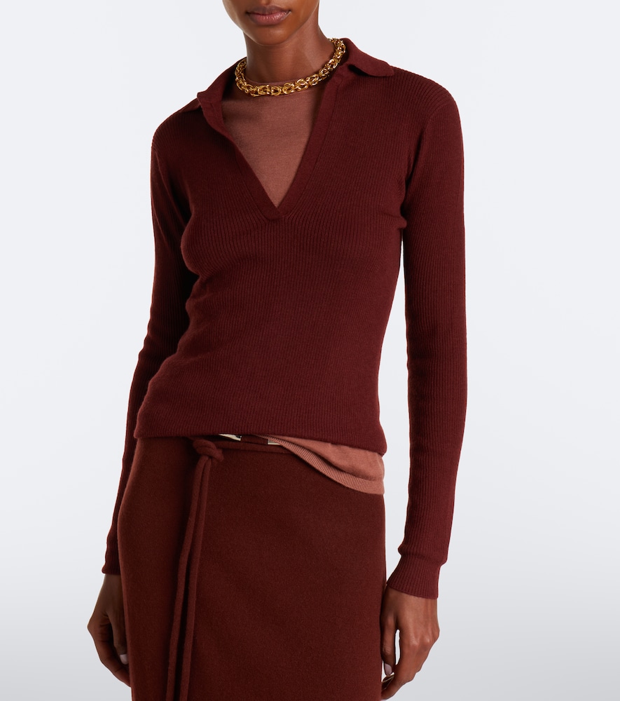 Ribbed-Knit Cashmere Polo Sweater