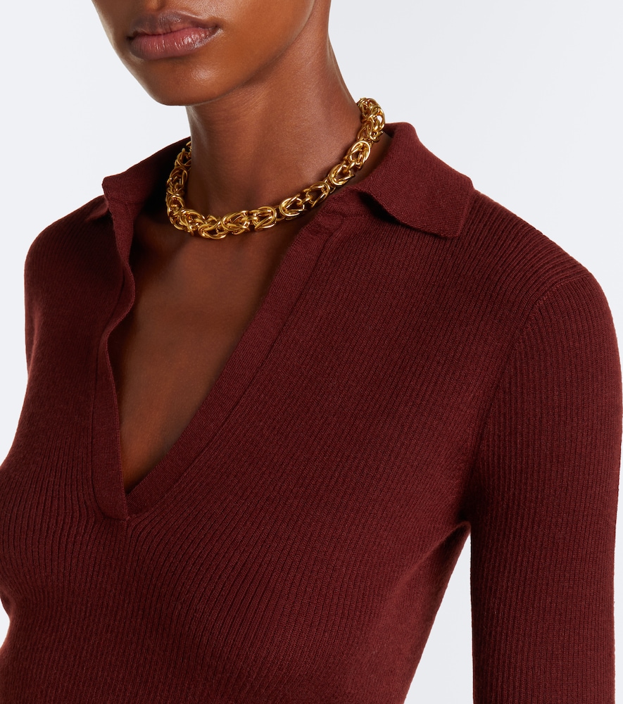 Ribbed-Knit Cashmere Polo Sweater