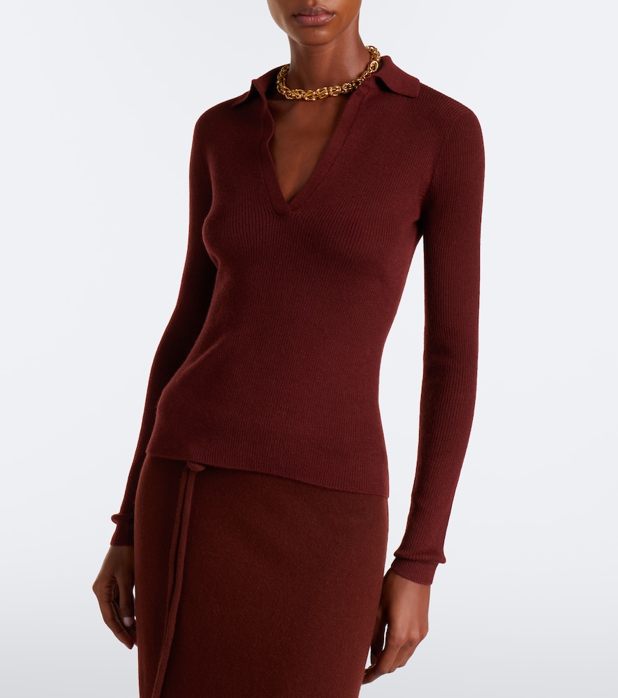 Ribbed-Knit Cashmere Polo Sweater