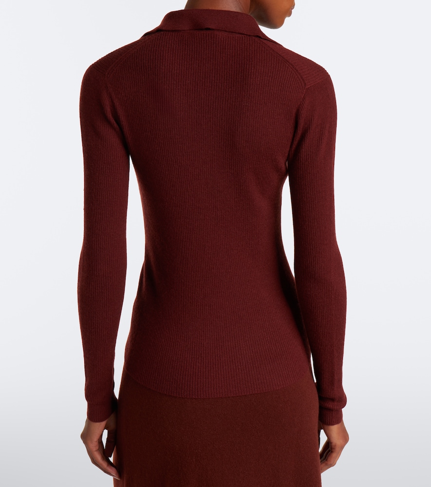 Ribbed-Knit Cashmere Polo Sweater