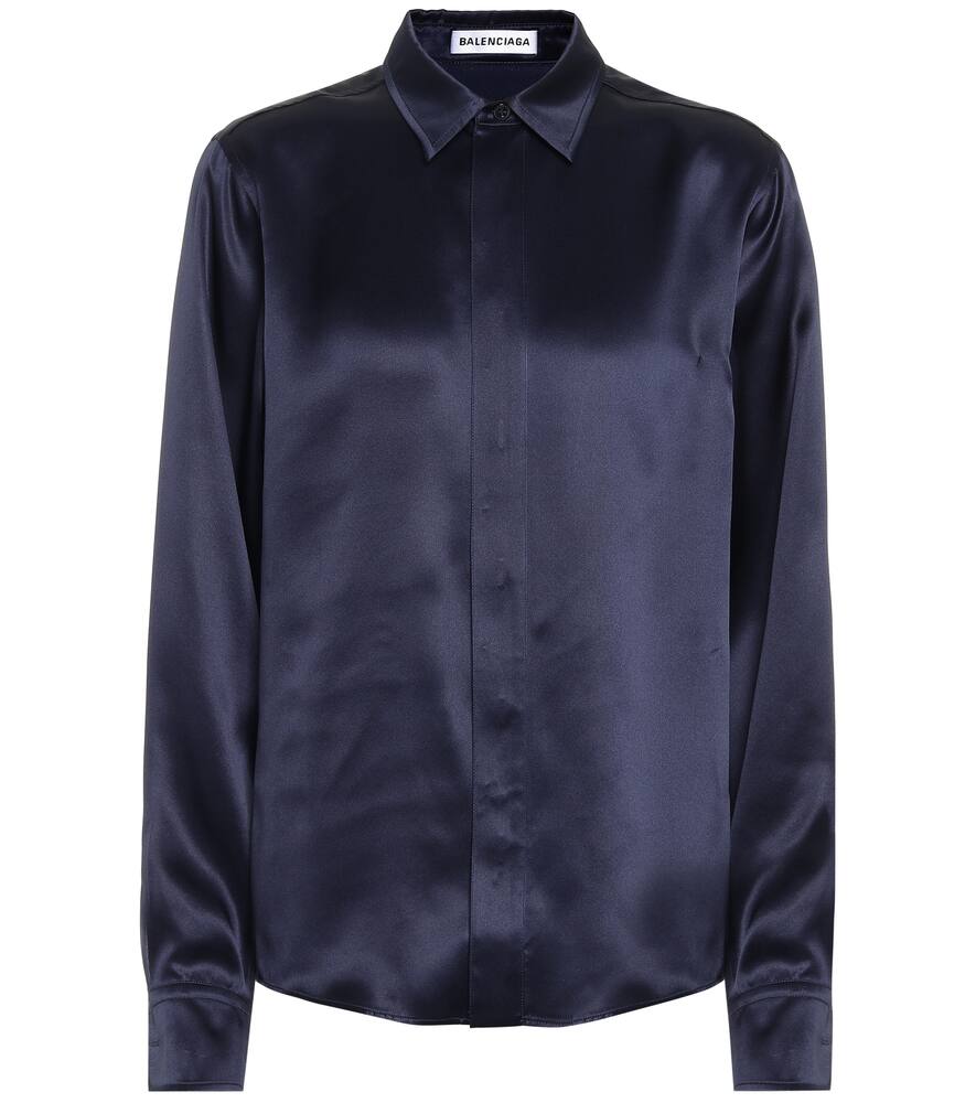 Click to view more detailed imagery on our partner's website Balenciaga Women's Silk Satin Collared Blouse In Blue