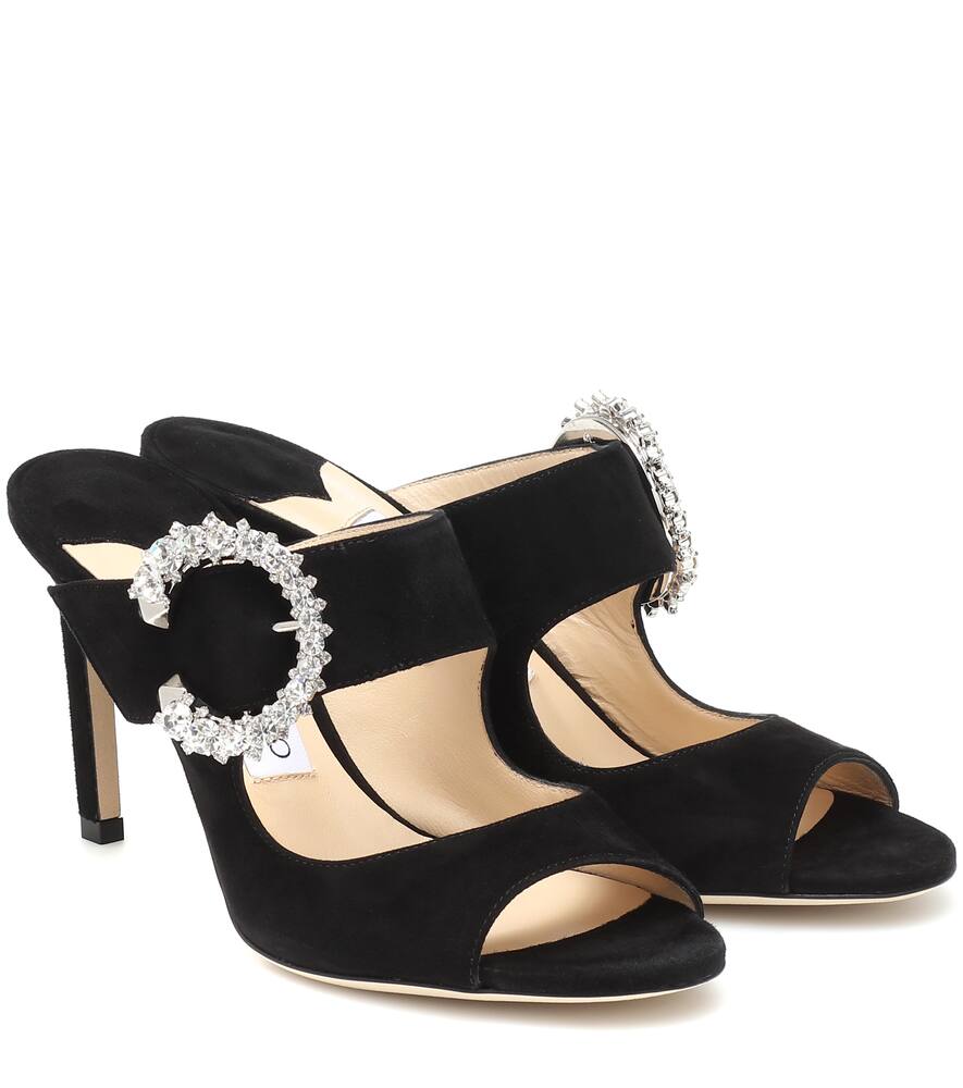 Click to view more detailed imagery on our partner's website Jimmy Choo Saf 85 Crystal-embellished Suede Sandals In Black