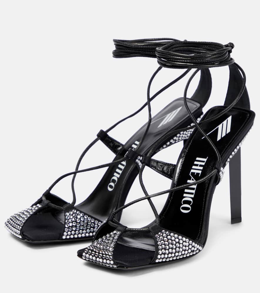 Attico Adele Embellished Sandals In Silver/black
