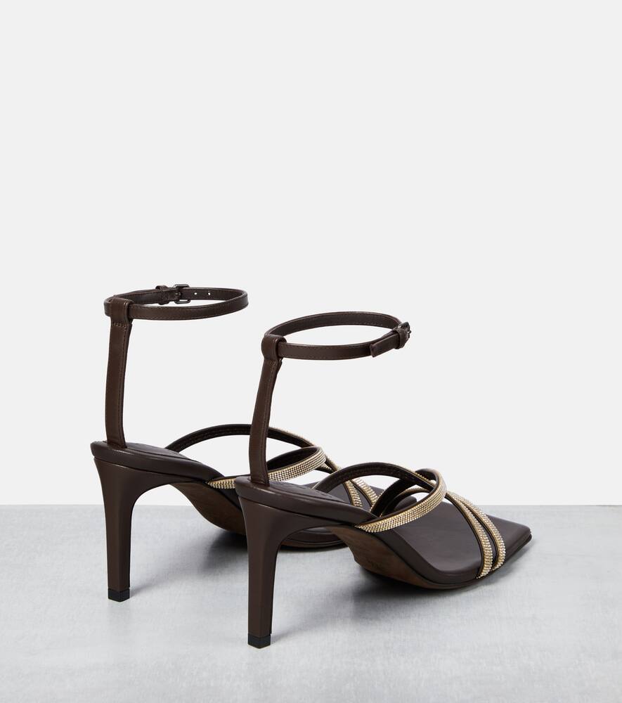 Shop Brunello Cucinelli Embellished Leather Sandals In Dark Brown