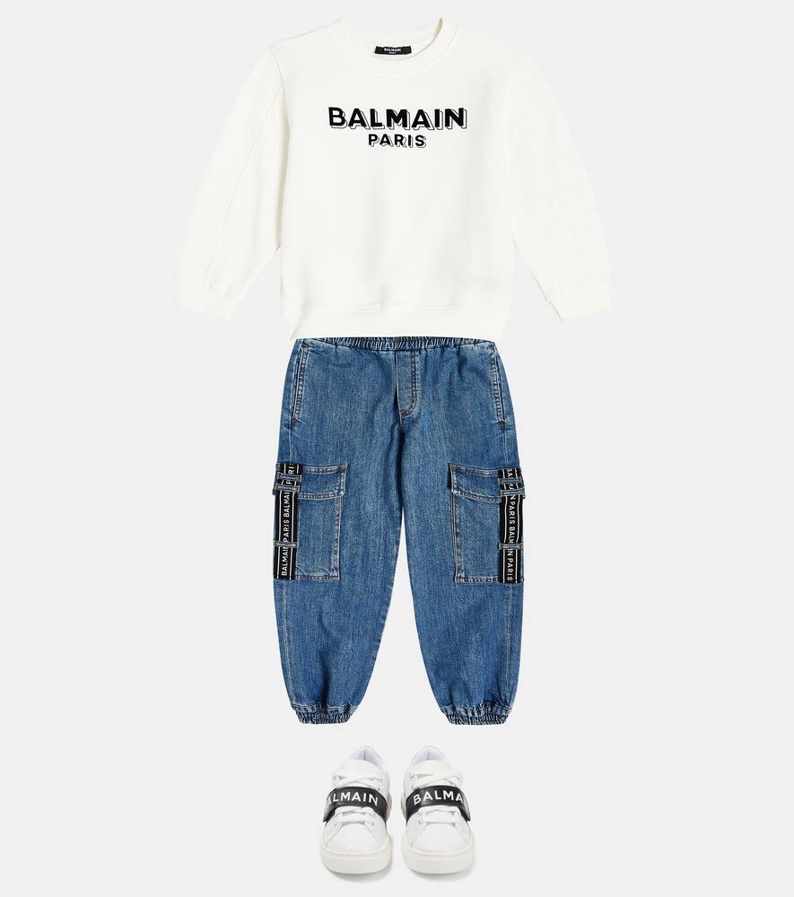 Balmain Logo Cotton Jersey Sweatshirt In White