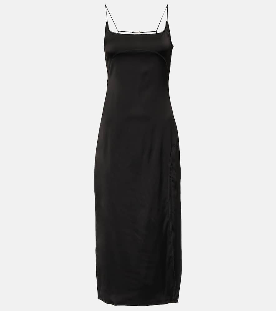 Shop Jacquemus La Robe Notte Satin Midi Dress In Black