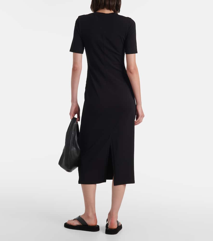 VINCE GATHERED COTTON-BLEND MIDI DRESS