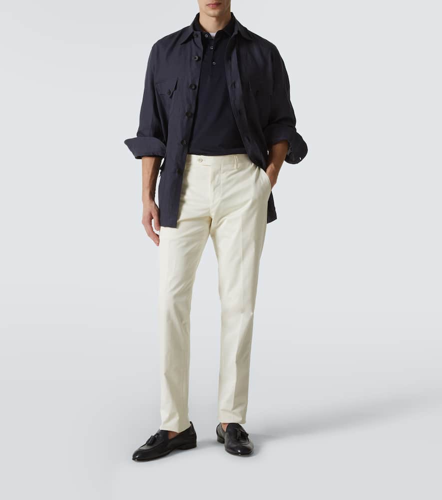 Lardini Cotton And Silk Polo Sweater In Blue