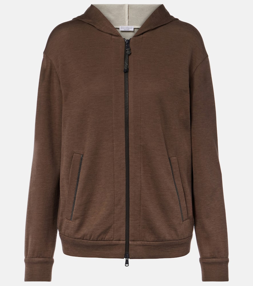 Cotton and silk zip-up hoodie