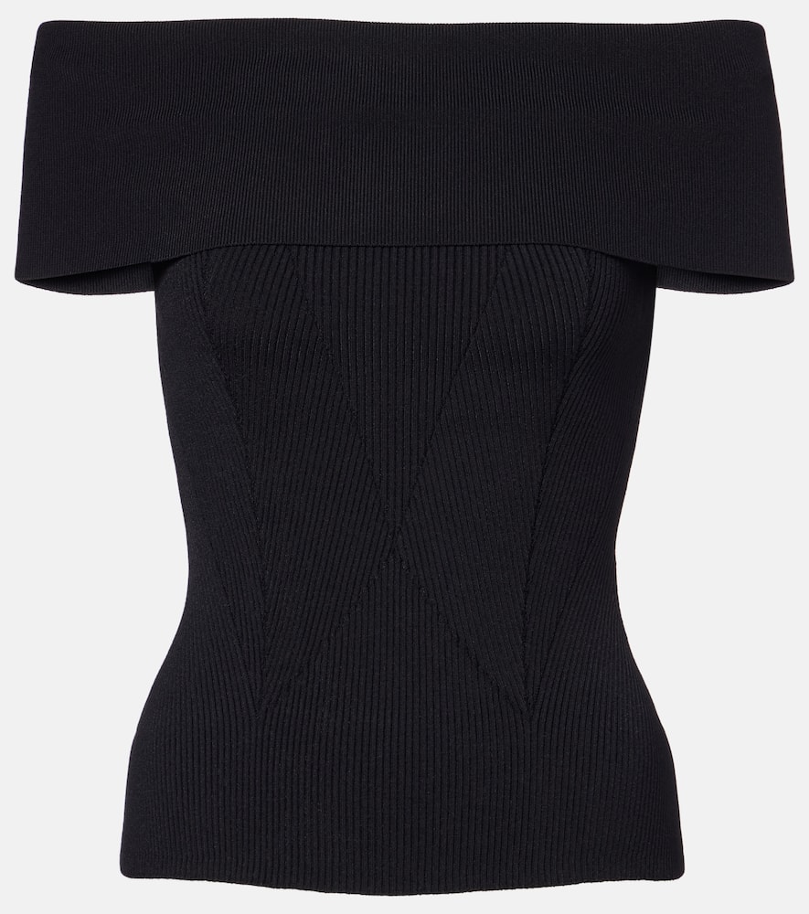 Givenchy Ribbed-knit Off-shoulder Neckline Top In Black