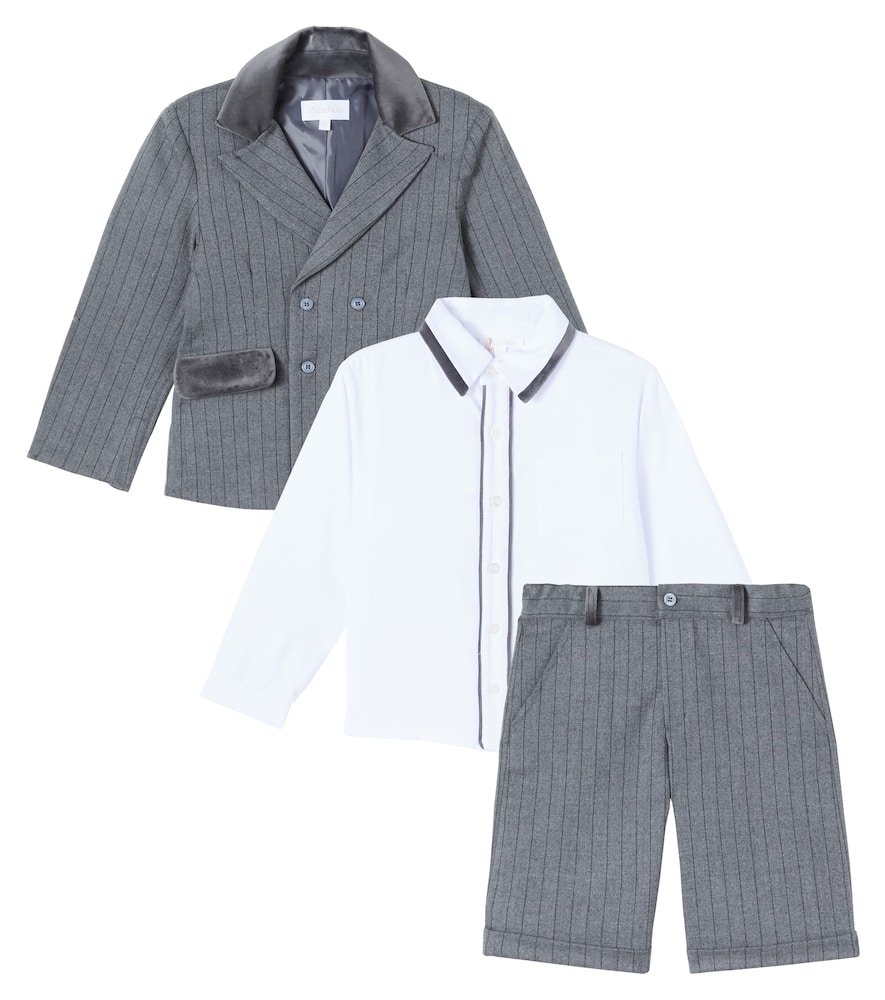 Patachou Cotton Blazer, Shirt, And Shorts Set In Gray