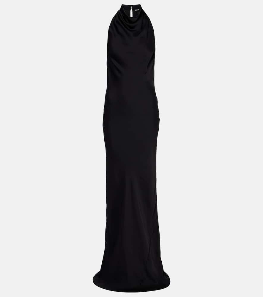 Rotate Birger Christensen Halterneck Satin Maxi Dress In Black