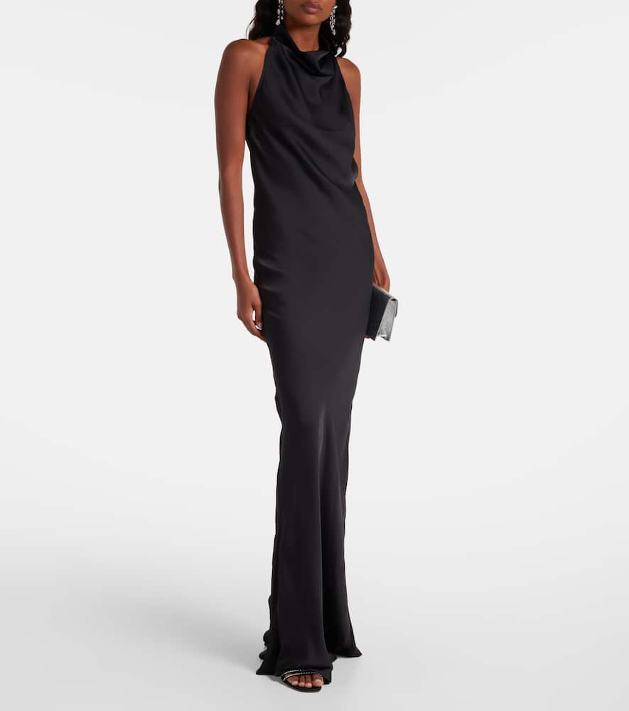 Rotate Birger Christensen Halterneck Satin Maxi Dress In Black
