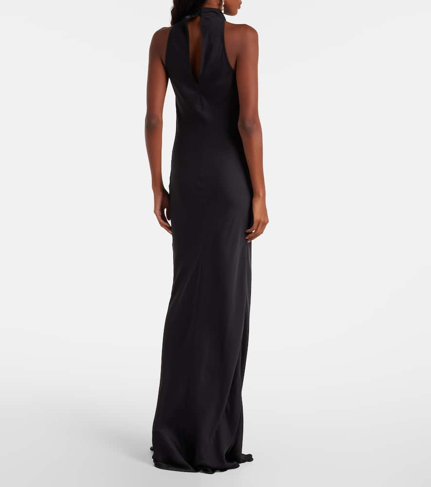 Rotate Birger Christensen Halterneck Satin Maxi Dress In Black