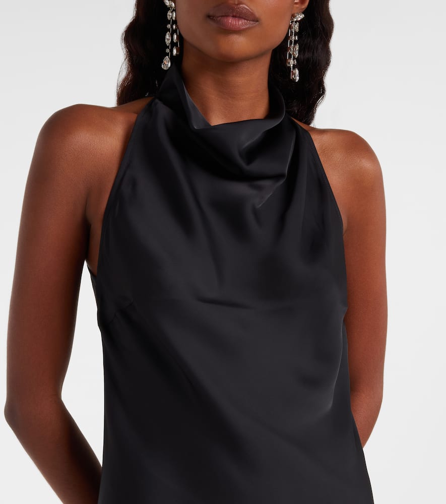 Rotate Birger Christensen Halterneck Satin Maxi Dress In Black