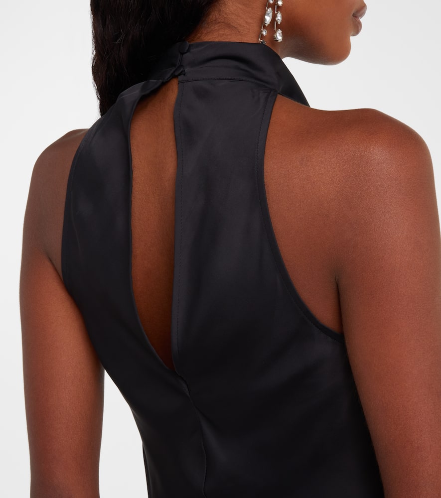 Rotate Birger Christensen Halterneck Satin Maxi Dress In Black
