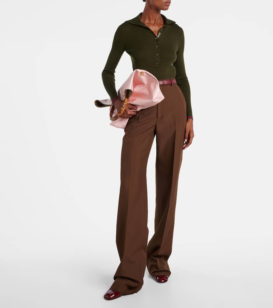 Gucci Women Brown Technical Panama Trousers In Brown