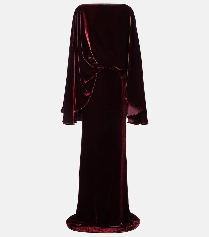 Taller Marmo Musidora Draped Velvet Gown In Burgundy