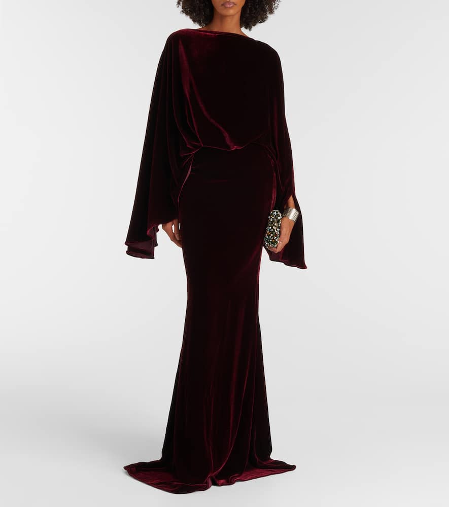 Taller Marmo Musidora Draped Velvet Gown In Burgundy