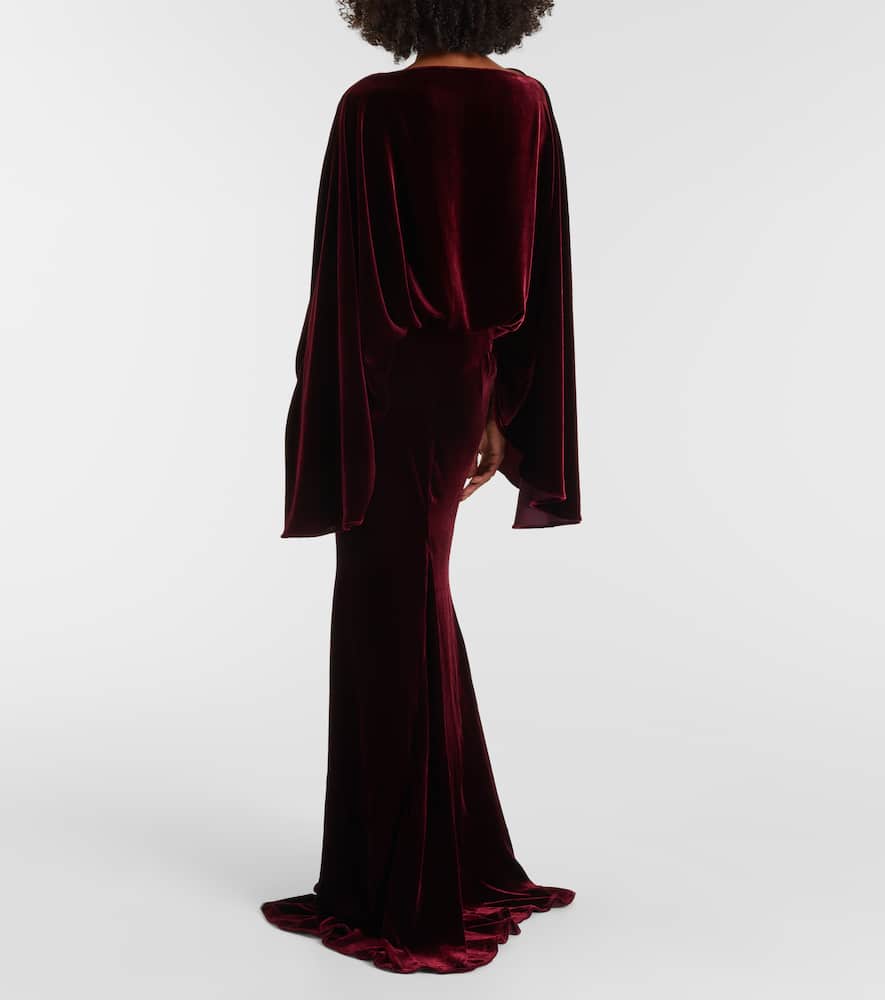Taller Marmo Musidora Draped Velvet Gown In Burgundy