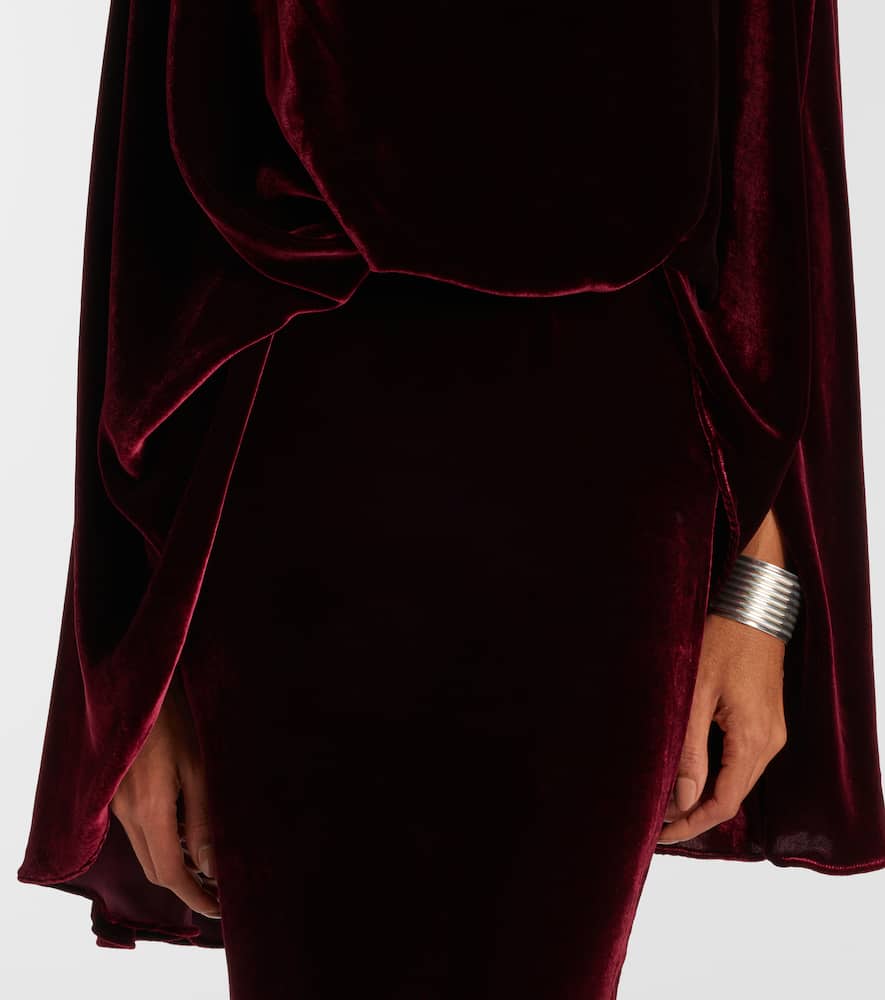Taller Marmo Musidora Draped Velvet Gown In Burgundy