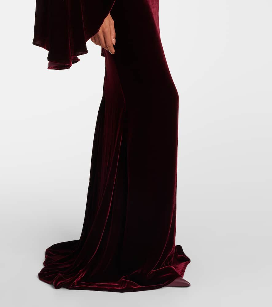 Taller Marmo Musidora Draped Velvet Gown In Burgundy