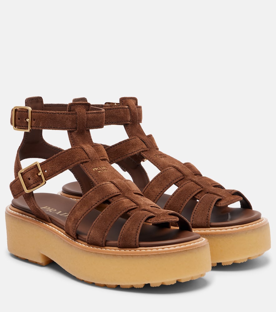 Prada Suede Platform Fisherman Sandals In Brown