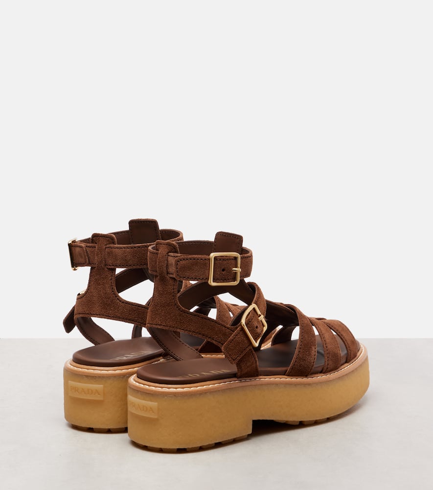 Prada Suede Platform Fisherman Sandals In Brown