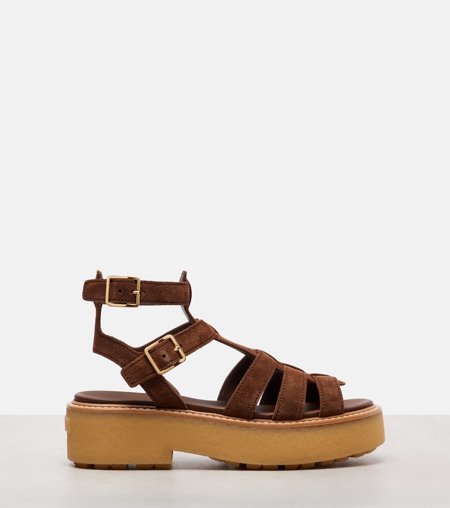 Prada Suede Platform Fisherman Sandals In Brown