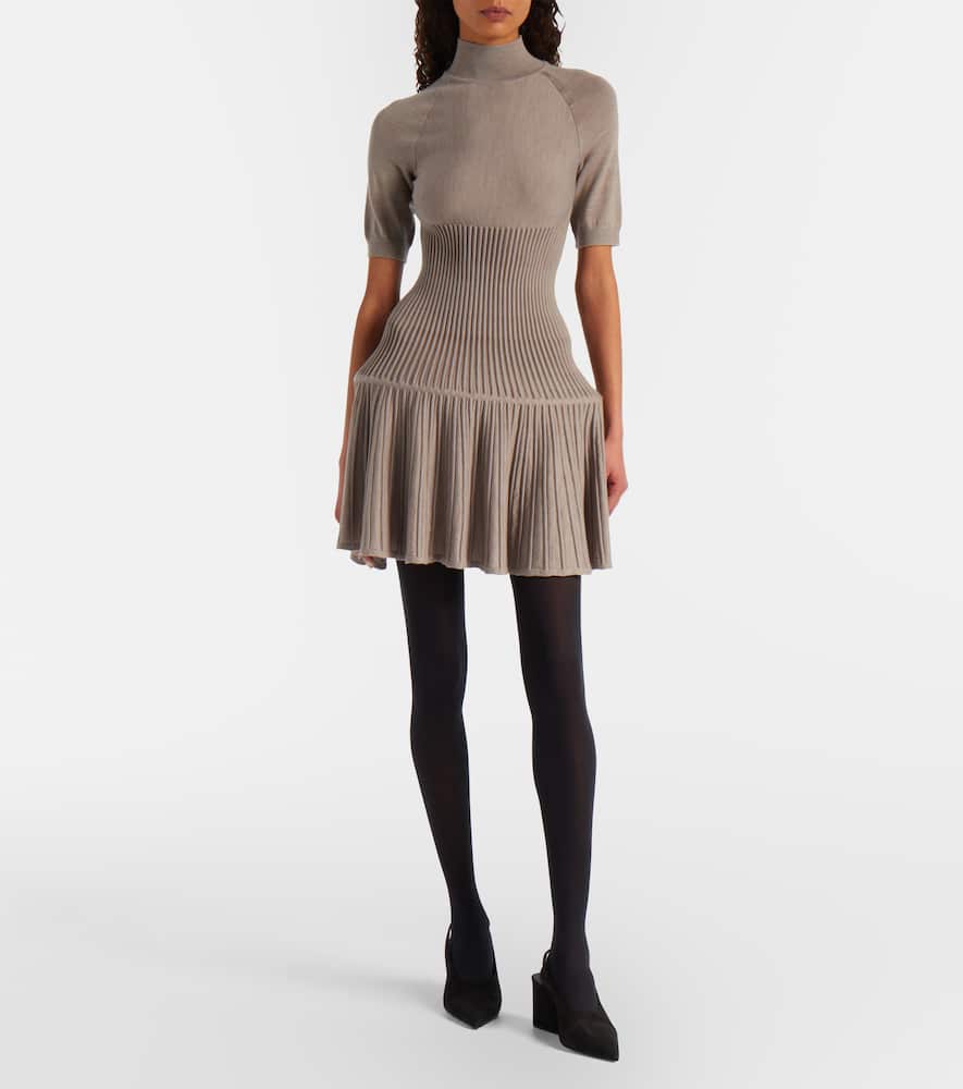Alaïa Ribbed-knit Wool-blend Minidress In Sand