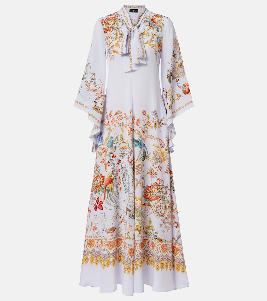 Etro Women's Blue Scarf-Detail Floral Silk Maxi Dress UK Size 14 - Mytheresa