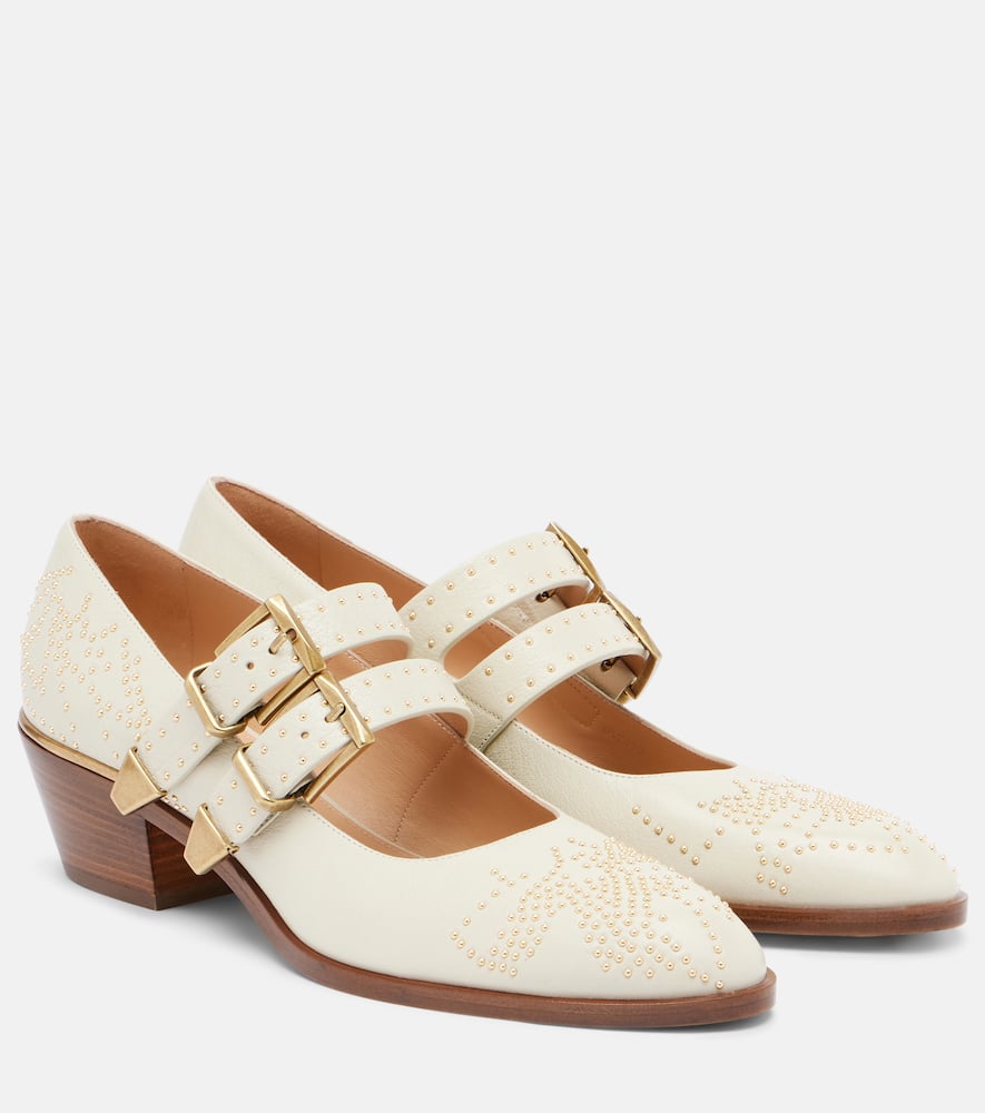 Chloé Susan Studded Leather Mary Jane Pumps In White