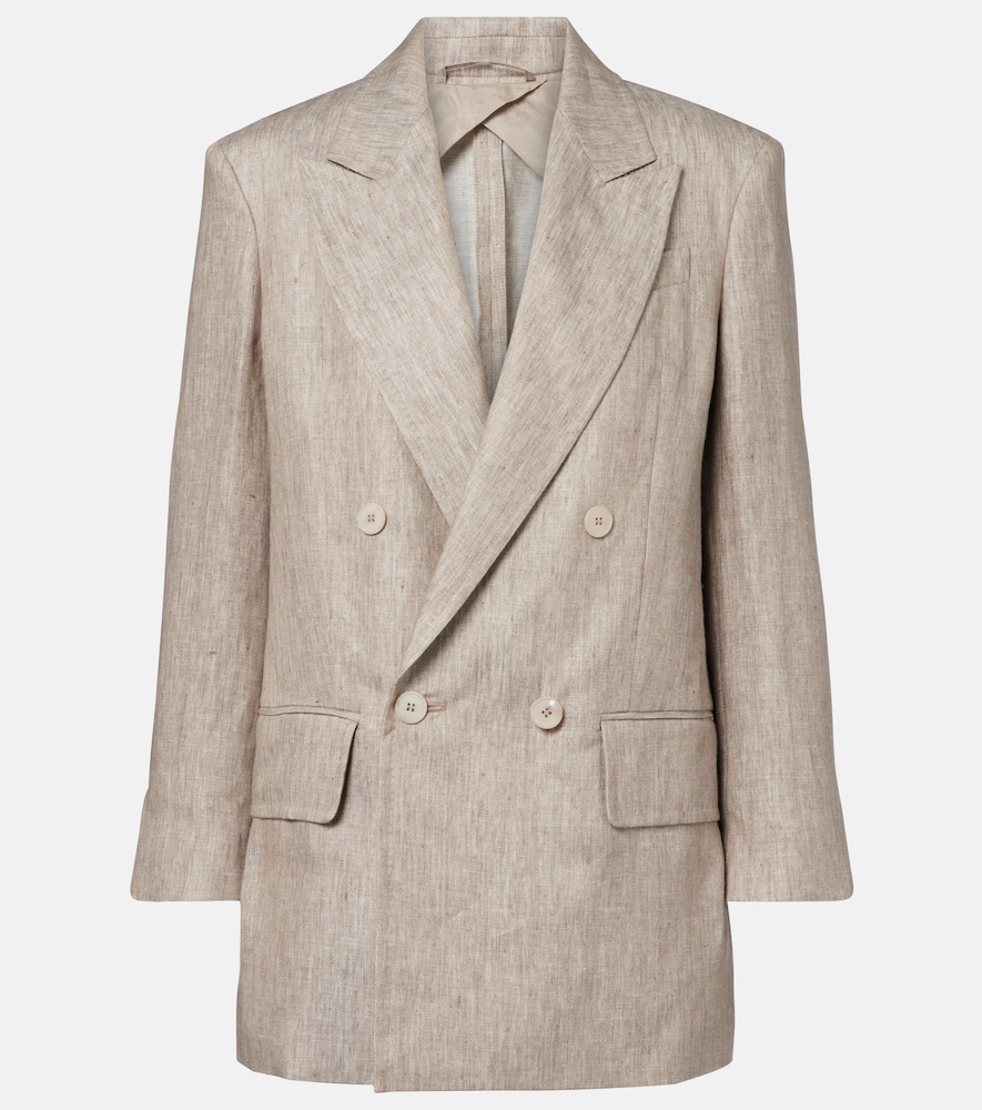Max Mara Olimpia double-breasted herringbone linen blazer