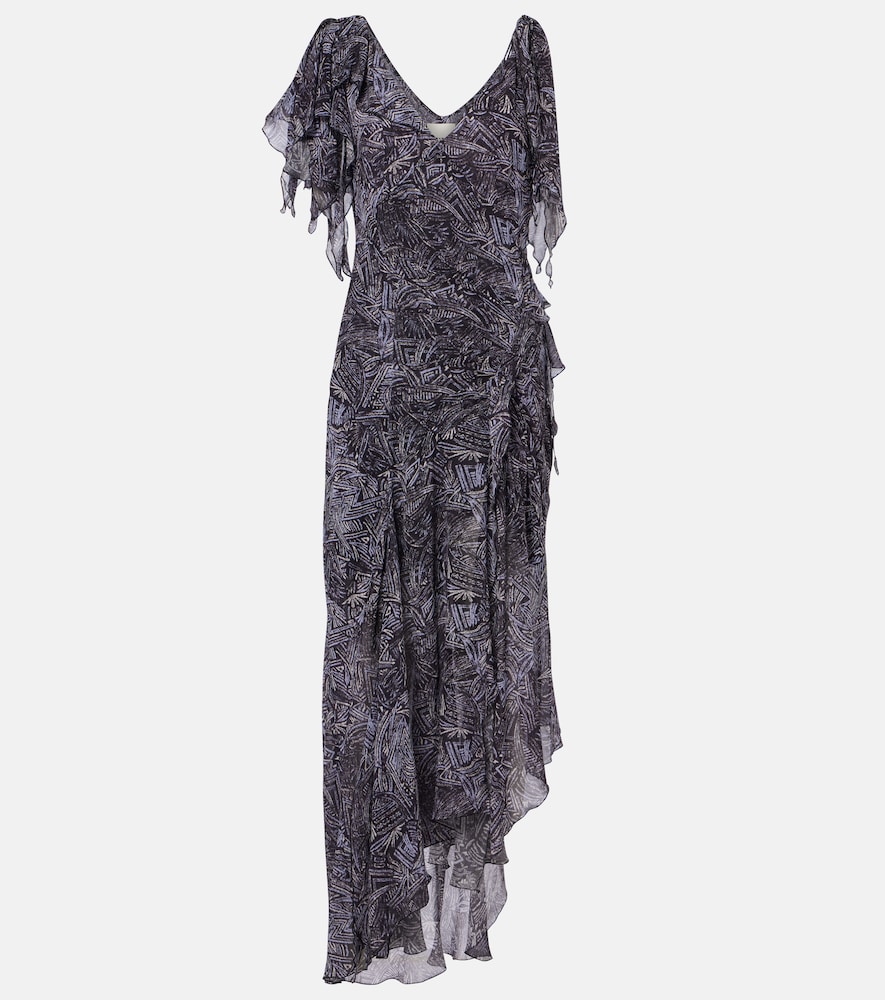 Isabel Marant Women's Blue Tylena Printed Silk Georgette Ruffled Midi Dress Uk Size 12