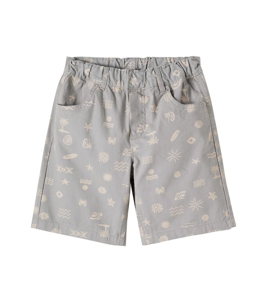 Wheat Kids' August Printed Cotton Canvas Shorts In Gray