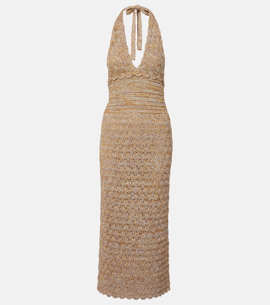 Valentino Open-knit linen-blend lamé midi dress | Thumbnail 7
