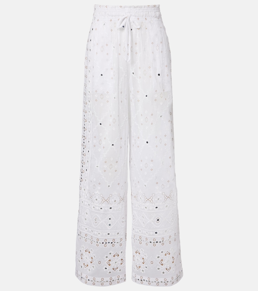 Juliet Dunn Embellished Cotton Wide Leg Pants