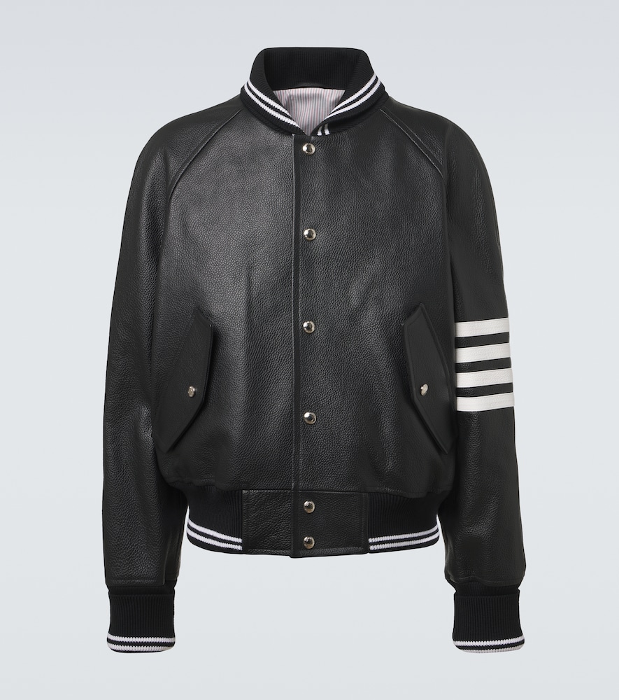 Thom Browne Men's Black 4-Bar Leather Bomber Jacket UK Size 38 - Mytheresa