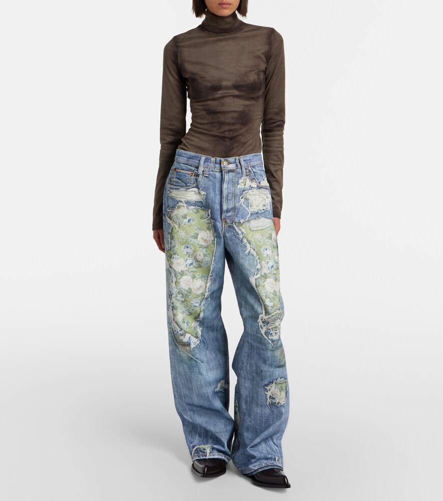Printed Wide-Leg Jeans