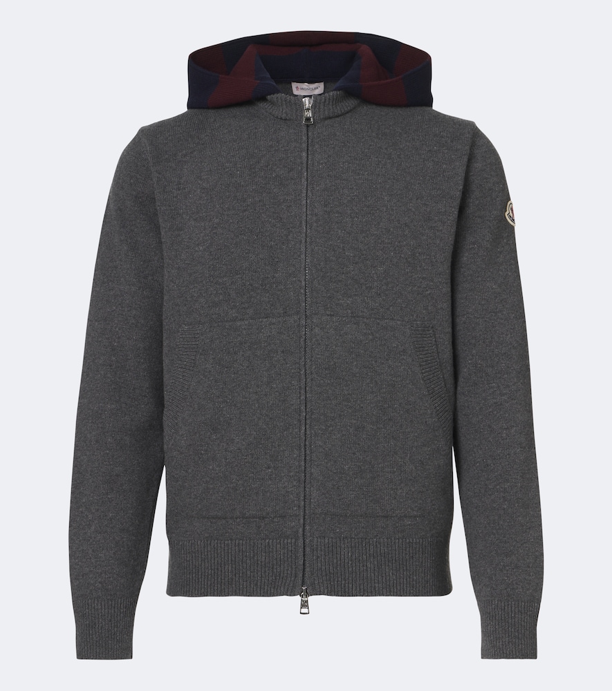 Moncler Men's Grey Hooded Wool And Cashmere Zip-Up Cardigan UK Size 44 - Mytheresa