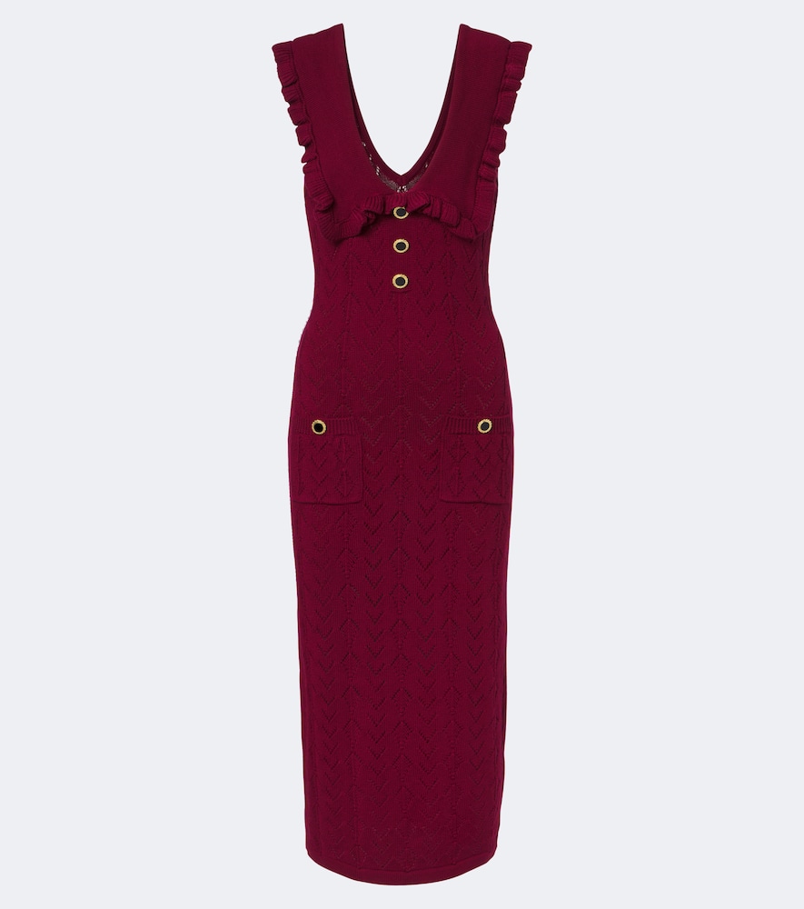 Abito midi in maglia di lana con volant
