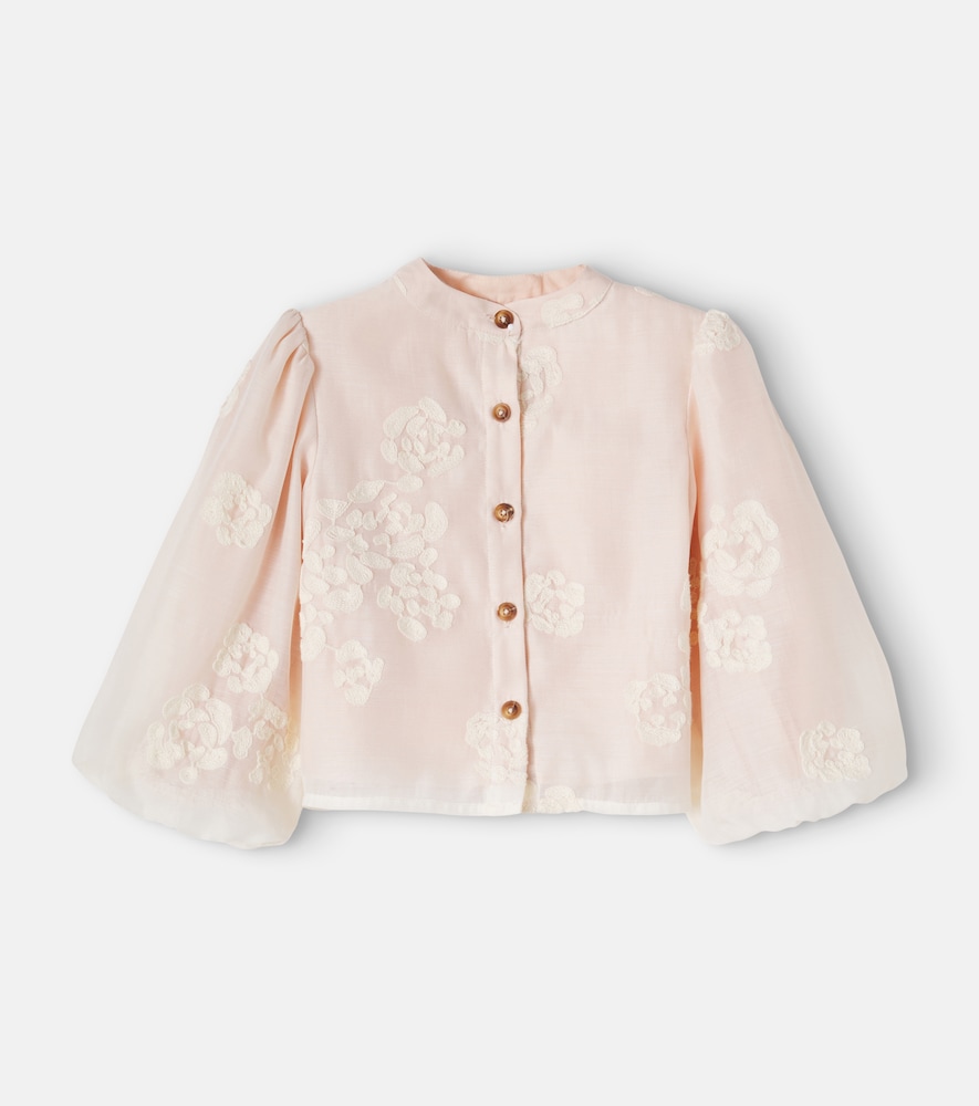 Donsje Kids' Opali Embroidered Blouse In Soft Powder - White Blossom