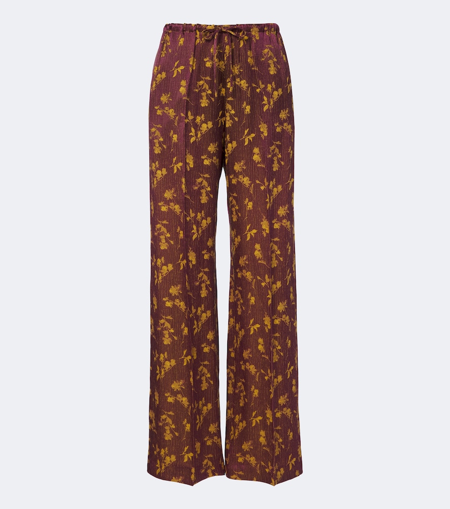 Dries Van Noten Floral Wide-leg Pants In Brown