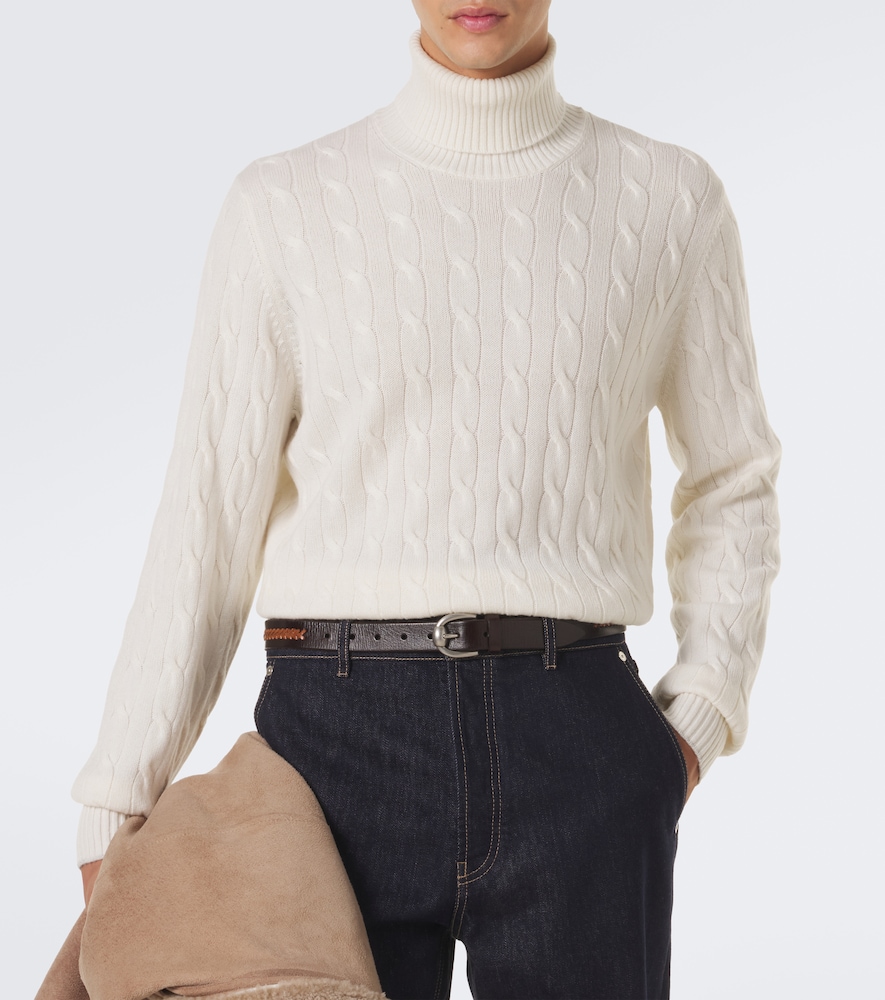 Cable-Knit Cashmere Turtleneck Sweater