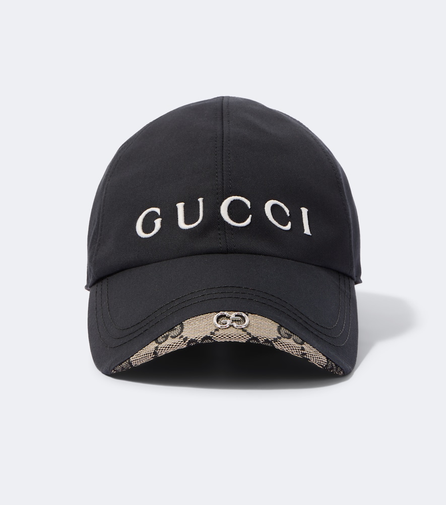 Gucci Logo Cotton And Silk Baseball Cap In Black
