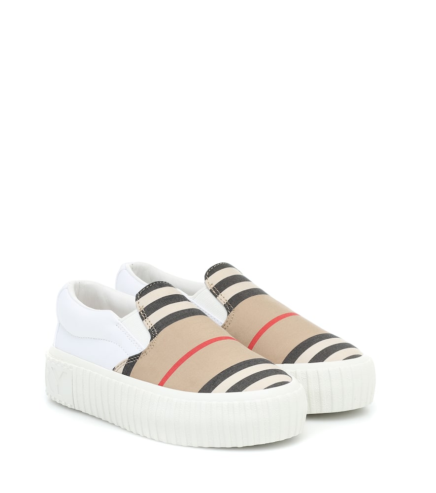 Click to view more detailed imagery on our partner's website Burberry Kids' Unisex Erwin Icon Slip-on Sneakers - Walker, Toddler In Beige