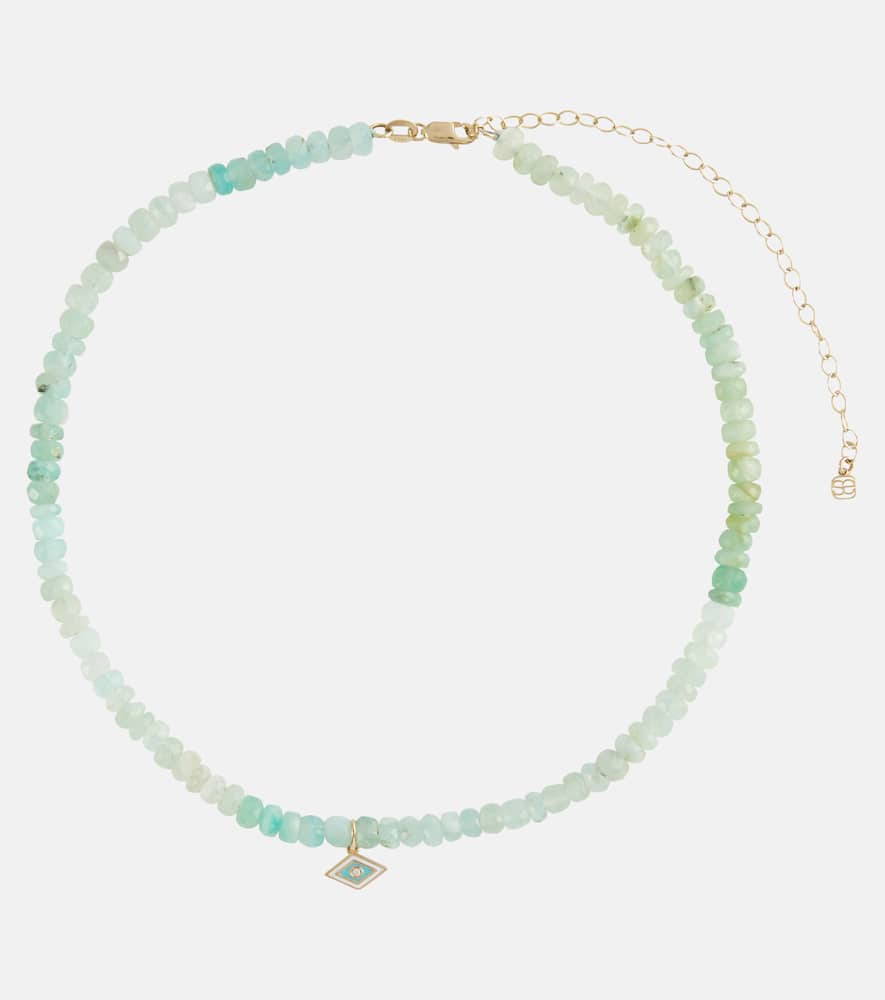 Sydney Evan Tiny Groovy Eye 14kt gold beaded choker with diamond